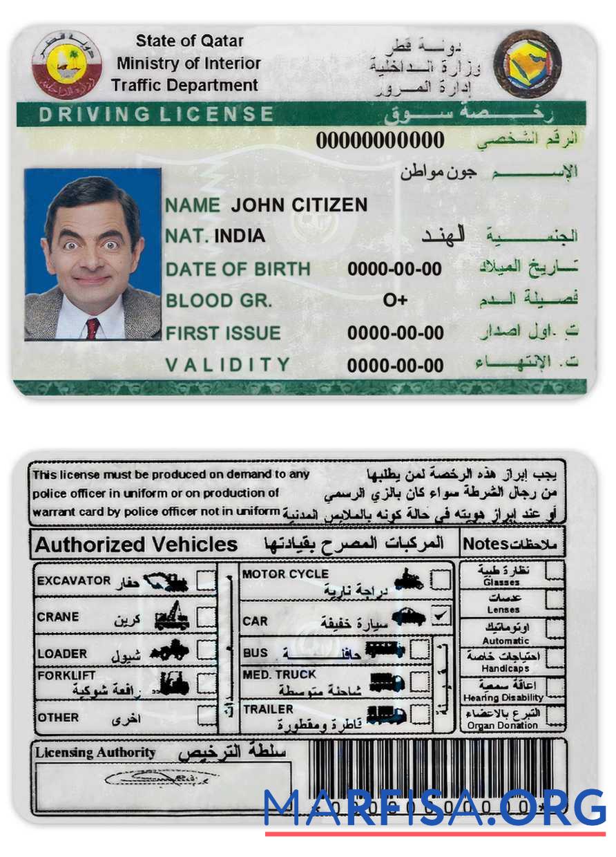 Blank Qatar driving license template